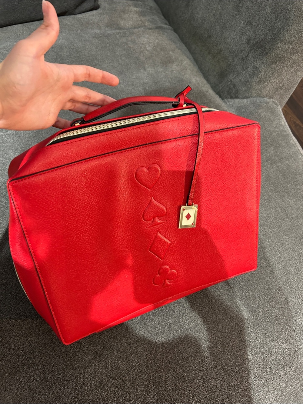 NWT-Estee Lauder Red Embossed Card-Poker Card Inspired Motif Tote/Cosmetics Bag
